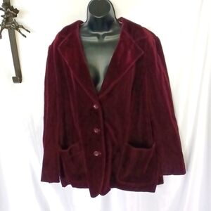 Vintage ACT III Burgundy Velvet Blazer Jacket Size 10 Retro 1980s